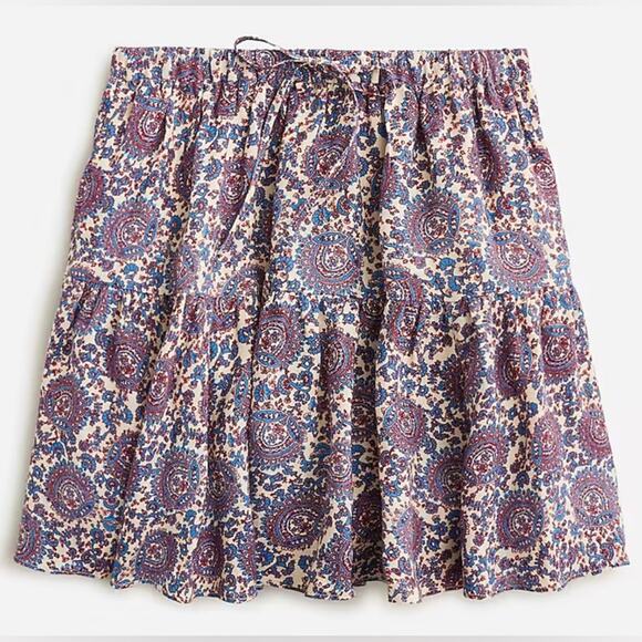 J CREW Tiered Mini Skirt in Floral Bouquet Linen in Sail Blue Purple Sz XXS NEW - Picture 5 of 5
